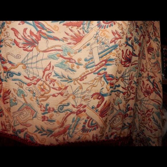 WINTER KATE FRINGED KIMONO SLEEVE TOP MADE OF VINTAGE SILK M - Picture 2 of 5